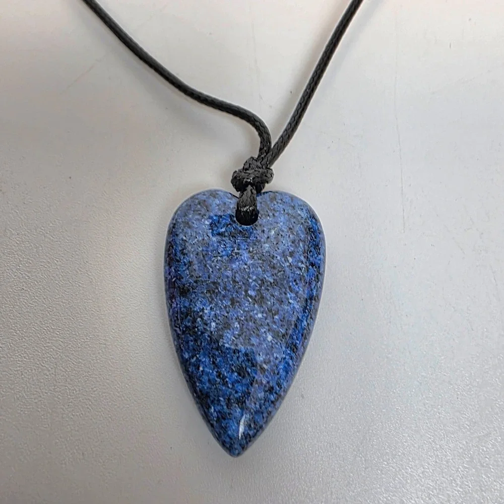 Blue Lapis Lazuli Natural Stone Heart Pendant Necklace Black 30